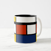バウハウスパターン抽象芸術幾何絵を描アートのmo ツートーンマグカップ (正面右)