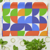 バウハウスミッドセンチュリーパターンブルー、オレンジ、グリーン キッチンタオル (折り畳み)