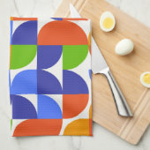 バウハウスミッドセンチュリーパターンブルー、オレンジ、グリーン キッチンタオル (四つ折り)