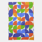 バウハウスミッドセンチュリーパターンブルー、オレンジ、グリーン キッチンタオル (縦)