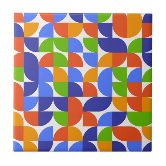 バウハウスミッドセンチュリーパターンブルー、オレンジ、グリーン タイル (正面)