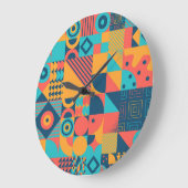 バウハウスレトロ: 70s幾何学的ミュージカル ラージ壁時計 (傾斜)