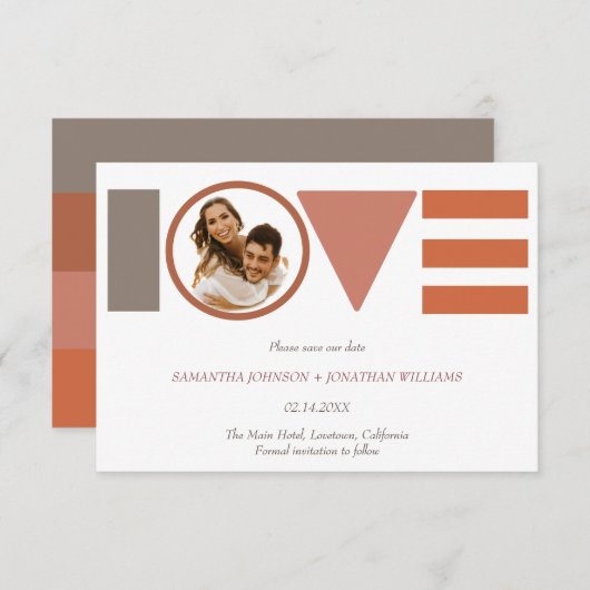 バウハウス愛ストライプの写真ウェディング日付を保存 セーブザデート (正面/裏面)