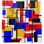 バウハウス長方形と線 – 白 シャワーカーテン (正面)