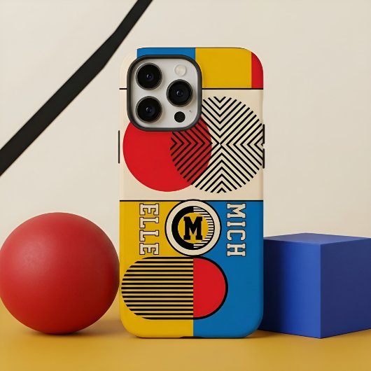 バウハウス風レトロ幾何学カスタムモノグラム名 Case-Mate iPhoneケース