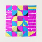 バウハウスSynthwave #1 (明るい赤紫色/マゼンタ – ブルー) タペストリー (正面(横))