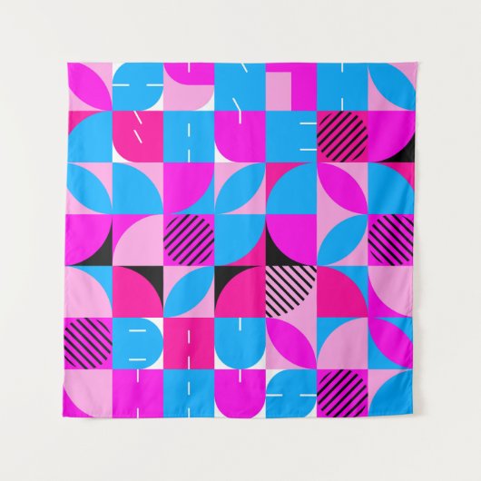 バウハウスSynthwave #3ポスター（ピンクブルー） タペストリー (正面)