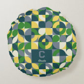 バウハカラフルウスモダン抽象芸術幾何学模様 ラウンドクッション (裏面)