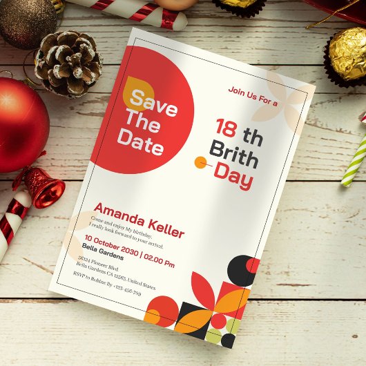 バウハモダンウス18th誕生日招待状 招待状