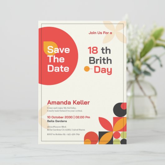 バウハモダンウス18th誕生日招待状 招待状 (スタンド正面)