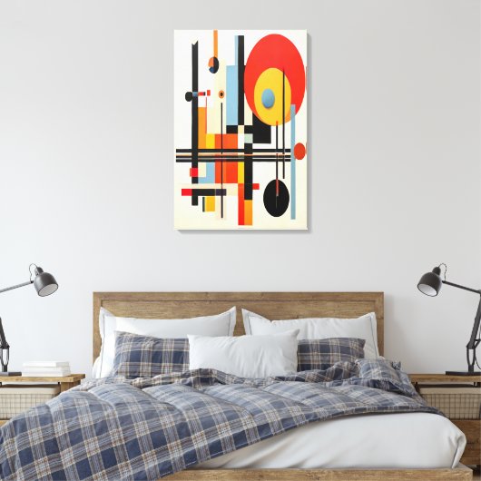 バウハ鮮やかウスインスパイア幾何抽象芸術アート キャンバスプリント (インサイチュ (寝室))