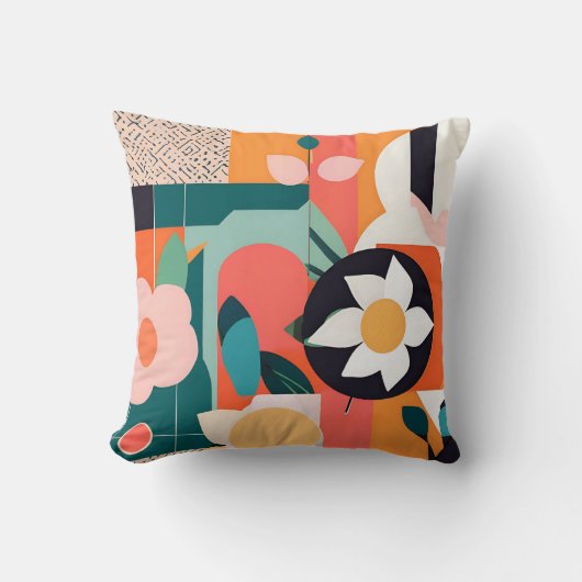 バウハ鮮やかウス幾何学フローラデザイン クッション (正面)