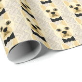 バウフランスのタイとブルドッグ、ヘリンボーンベージュ ラッピングペーパー (ロールコーナー)