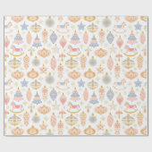 バウブルとロッキングホースピンクのクリスマスパターン ラッピングペーパー (フラット)