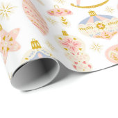 バウブルとロッキングホースピンクのクリスマスパターン ラッピングペーパー (ロールコーナー)