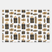 バウブルギフトとクリスマススターズのパターン ラッピングペーパーシート (正面)