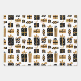 バウブルギフトとクリスマススターズのパターン ラッピングペーパーシート