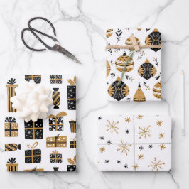 バウブルギフトとクリスマススターズのパターン ラッピングペーパーシート