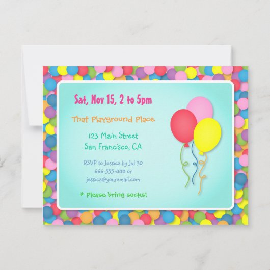 バウンカラフルス遊ジム子供の誕生日パーティー 招待状 (裏面)