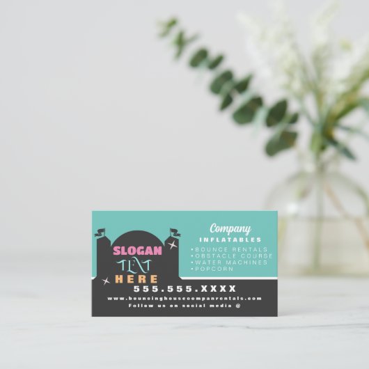 バウンシカラフルーハウスパーティーカーニバルレンタル 名刺 (スタンド正面)