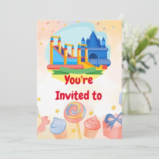 バウンシーキャッスルアドベンチャーパークバースデーパーティーインヴィ 招待状 (スタンド正面)