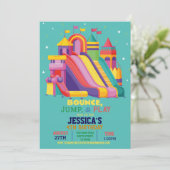 バウンシーキャッスルバースデーパーティージャンプバウンスティール(緑がかった色) 招待状 (スタンド正面)
