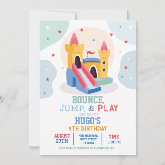 バウンシーキャッスルバースデーパーティージャンプバウンスハウス 招待状 (正面)
