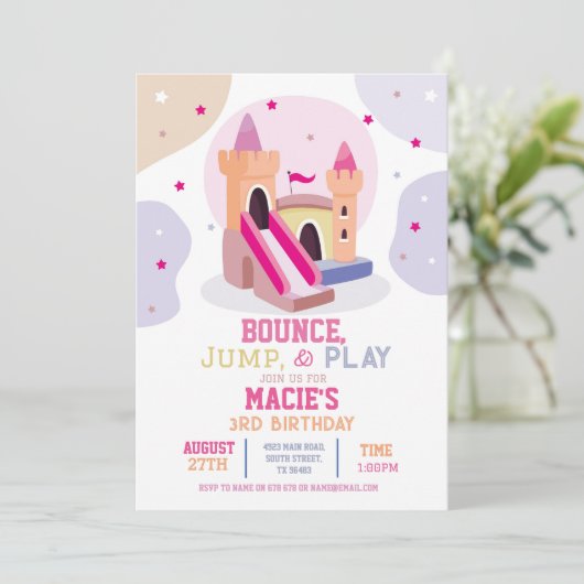 バウンシーキャッスルバースデーパーティーピンクバウンスハウス 招待状 (スタンド正面)