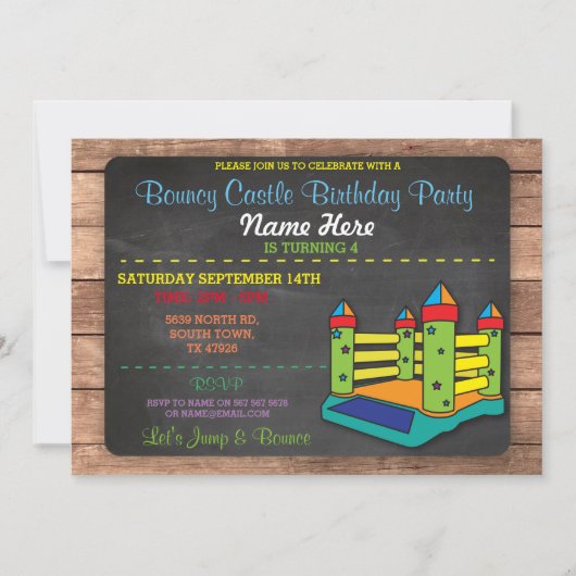 バウンシーキャッスルパーティージャンプ子供の誕生日招待状 招待状 (正面)