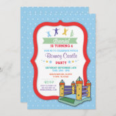 バウンシーキャッスルパーティーブルー子供の誕生日招待状 招待状 (正面/裏面)