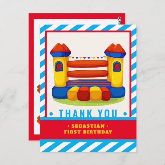 バウンシーハウス誕生日パーティーサンキューカード ポストカード (正面/裏面)