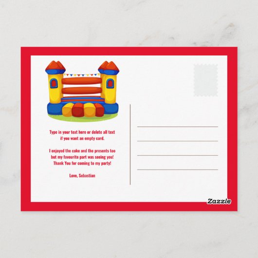 バウンシーハウス誕生日パーティーサンキューカード ポストカード (裏面)