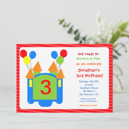 バウンシーバウンスハウス誕生日招待状 招待状 (スタンド正面)