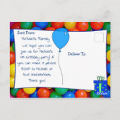 バウンシーボールピットボーイズバースデーパーティー招待状 ポストカード (裏面)