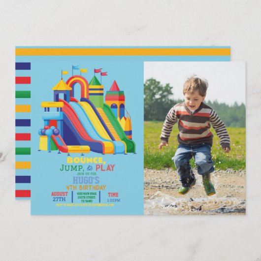バウンシー城の誕生日パーティージャンプバウンスフォト 招待状 (正面/裏面)