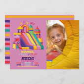 バウンシー城の誕生日パーティー写真バウンスピンク 招待状 (正面/裏面)