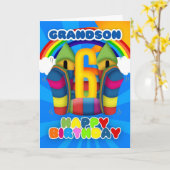 バウンシー城を持つ孫六誕生日カード カード (黄色い花)