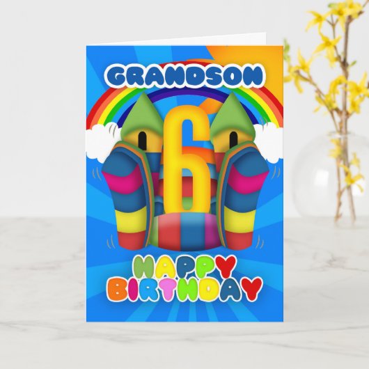 バウンシー城を持つ孫六誕生日カード カード (黄色い花)