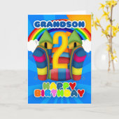 バウンシー城付き孫の第2バースデーカード カード (黄色い花)