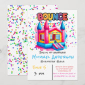 バウンスカラフルハウス誕生日バッシュ 招待状 (正面/裏面)