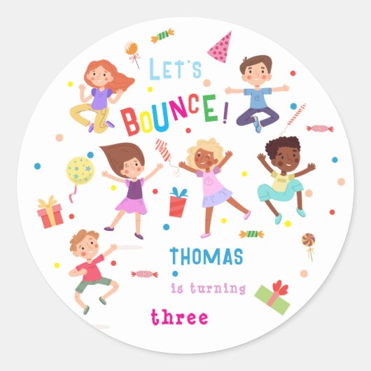 バウンスジャンピングパーク子供の誕生日 ラウンドシール (正面)