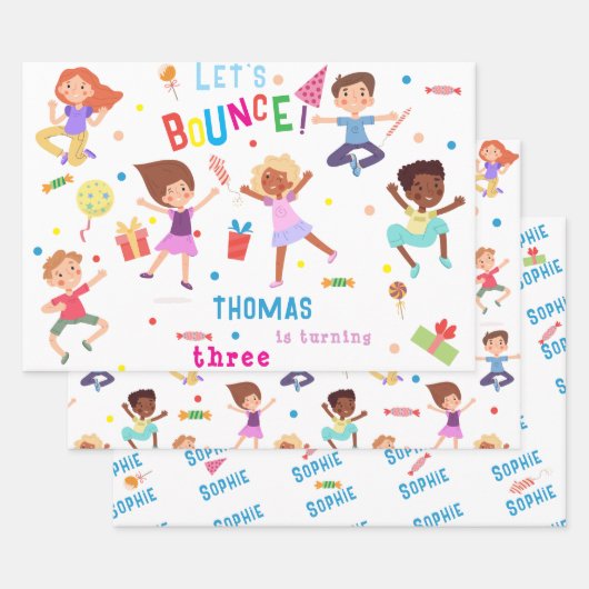 バウンスジャンピングパーク子供の誕生日 ラッピングペーパーシート (セット)