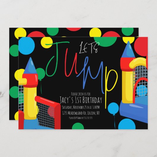 バウンスジャンプキッズバースデーパーティードット風船 招待状 (正面/裏面)