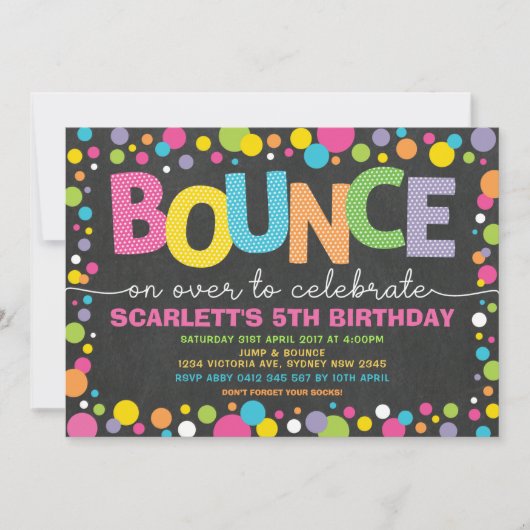 バウンスジャンプトランポリンパーティー誕生日ガール 招待状 (正面)