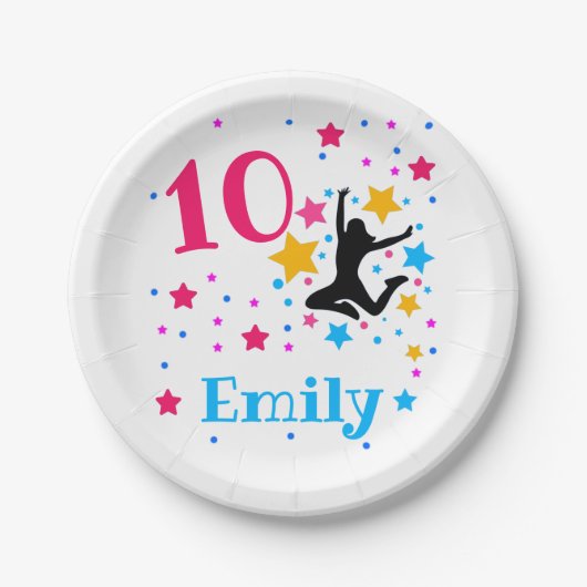 バウンスジャンプトランポリン誕生日ガールパーティー ペーパープレート (正面)