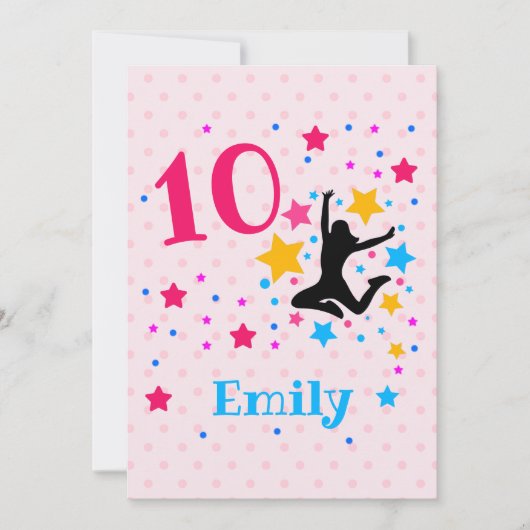 バウンスジャンプトランポリン誕生日ガールパーティー   招待状 (正面)