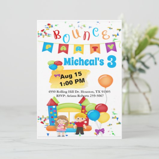 バウンスハウスおもしろいカラフルバースデーパーティインヴィッティ 招待状 (スタンド正面)