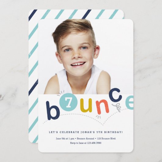 バウンスハウスカラフルモダン子供の誕生日パーティー 招待状 (正面/裏面)