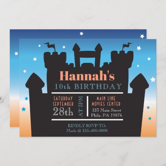 バウンスハウスキャッスルバースデーパーティーインフレータブルジャンプ 招待状 (正面/裏面)