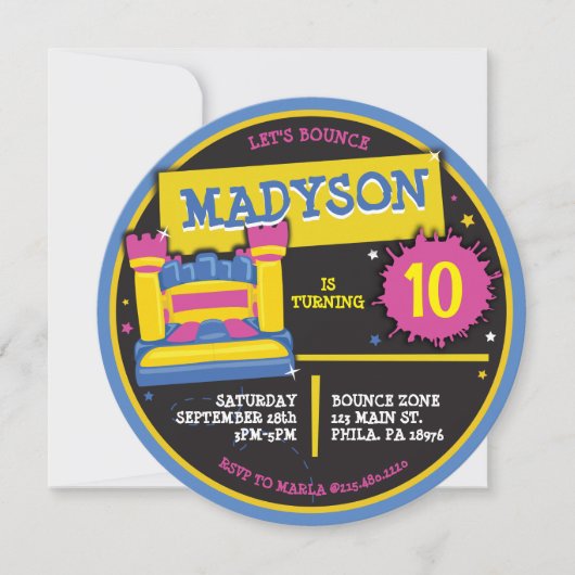 バウンスハウスキャッスルプリンセスバースデーパーティー 招待状 (正面)